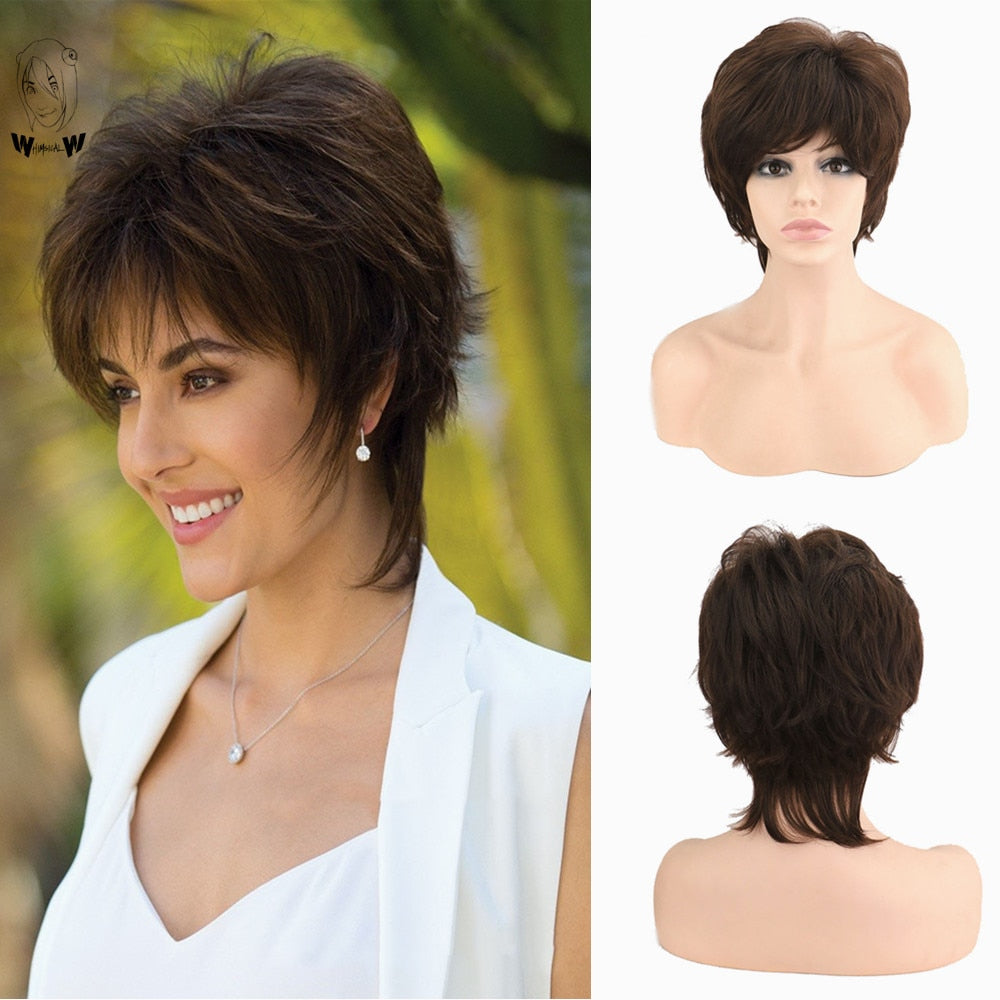 WHIMSICAL W Synthetic Women Mixed Blonde Brown Short Wigs Natural Hair Wigs Heat Resistant Hair Wig for Women