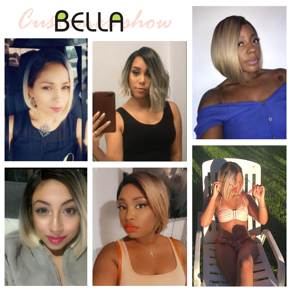 Bella Bob Wig Lace Wig Synthetic Short Bob 10 Inch Blonde 613 Ombre Red Heat Resistant Short Hair Cosplay Wigs For Black Women