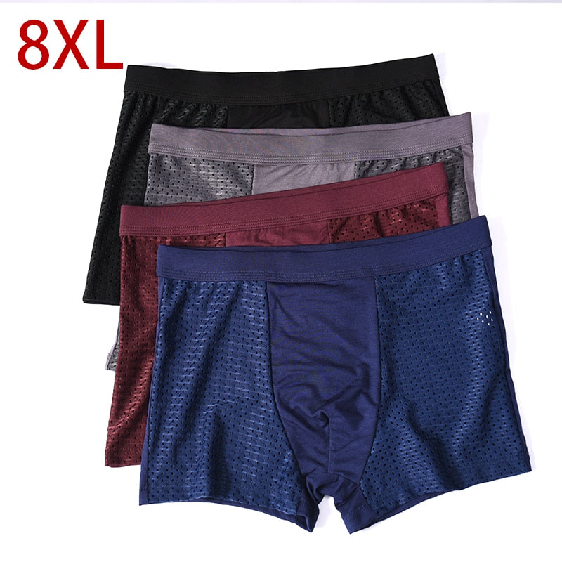 8XL Plus Banboo Fiber Men Underwear Male boxer  Solid Panties Shorts Men&#39;s  Underpants Breathable Intimate Man boxers 4pcs