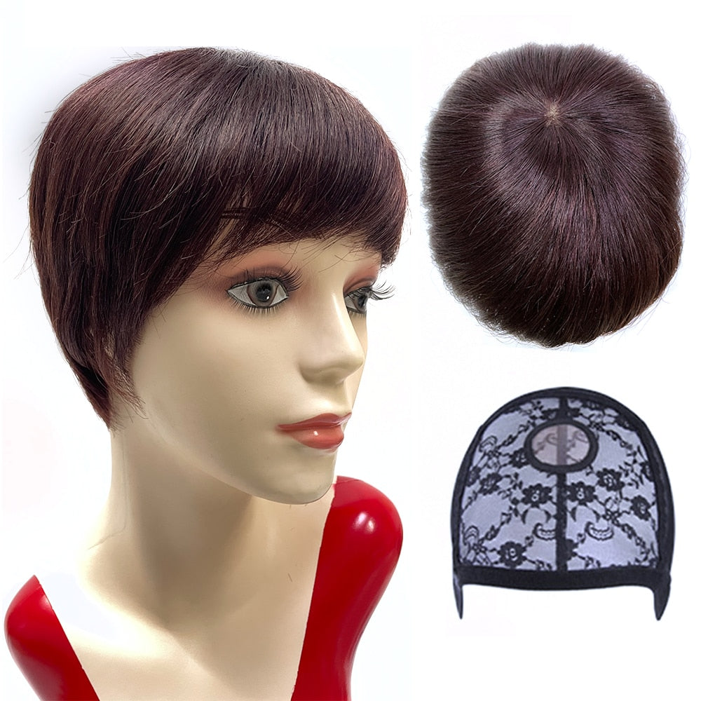 Tinashe Beauty Short Bob Wig With Bangs Pixie Cut Brazilian Human Hair Wigs Remy Full Manchine Cheap Red Brown Wigs For Women