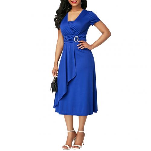 HOT SALE New Arrival Fashion Plus Size Dress Women Short Sleeve Asymmetric Hem Waist Tight Large Swing Midi Evening Party Dress