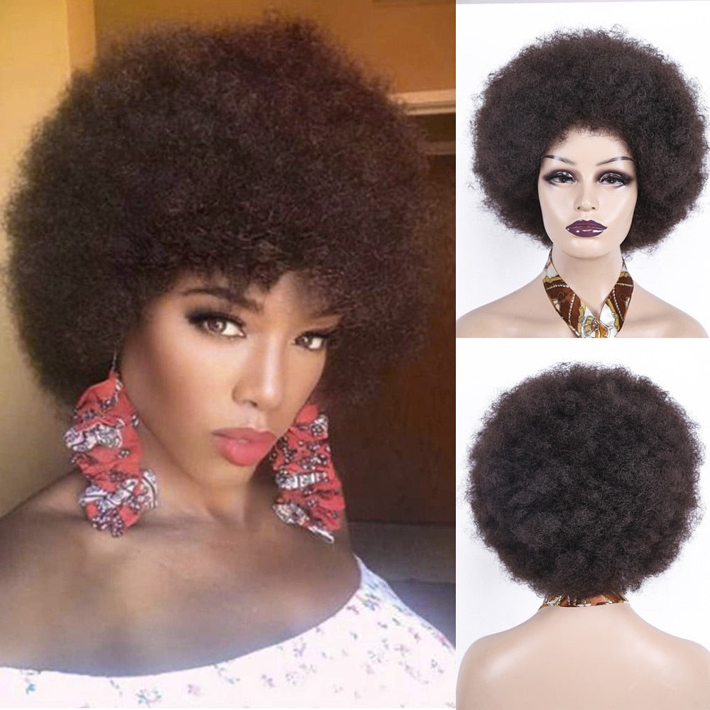 Synthetic Afro Wig Short Fluffy Hair Wigs for Black Women Kinky Curly Hair for Party Dance Cosplay Wigs with Bangs