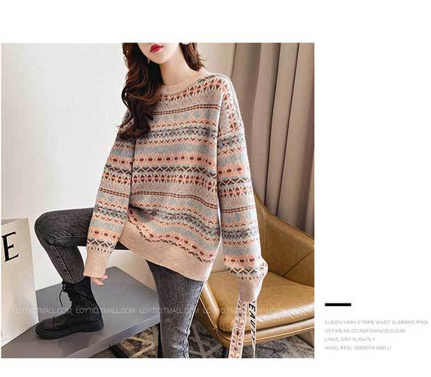 New Hong Kong Style Retro Sweater Schoolgirl Korean Loose Winter Lazy Wind Plus Size Sweater Tide