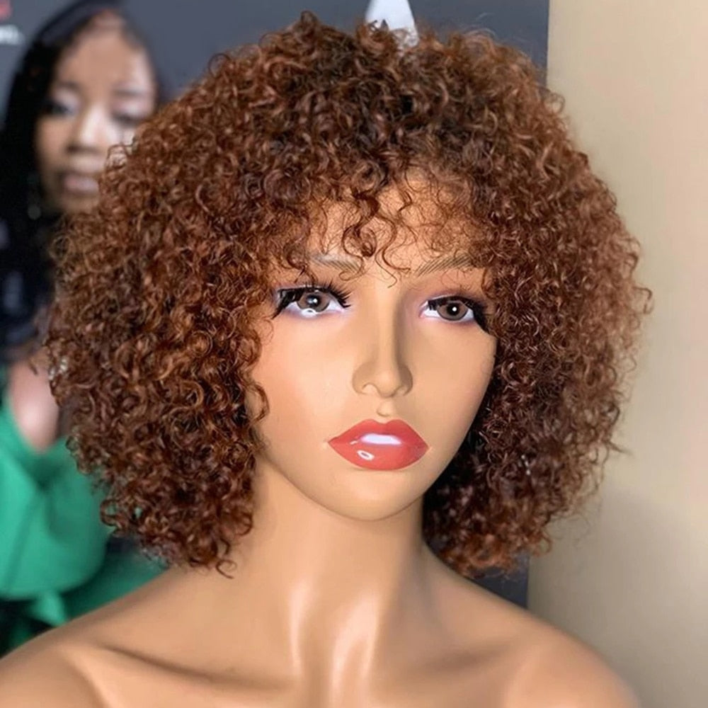 Full Machine Made Wigs Highlight Honey #27 #30 Blonde Brown Burgundy 99J Human Hair Wigs For Women Jerry Curly Wigs With Bangs