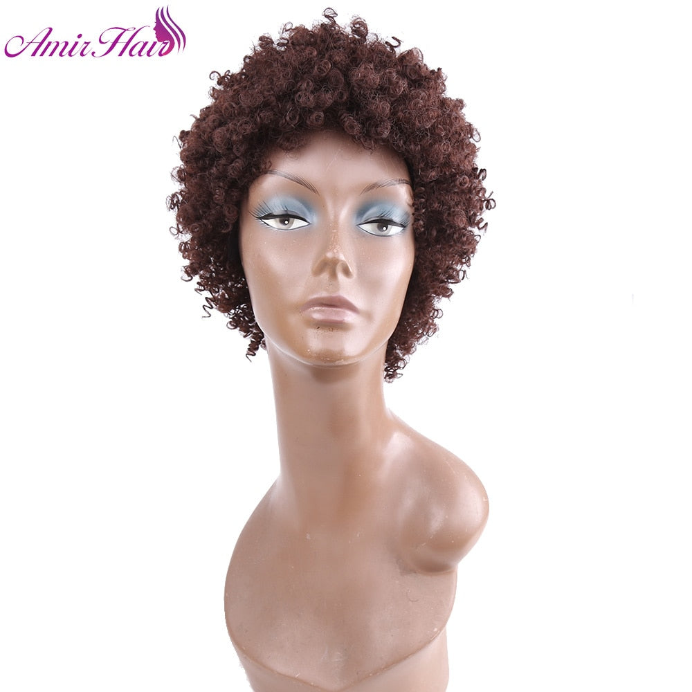 Afro Kinky Curly Amir Wigs Synthetic Hair Short Natural Black Ombre Brown Color wig Hair wig for Black Women Wig