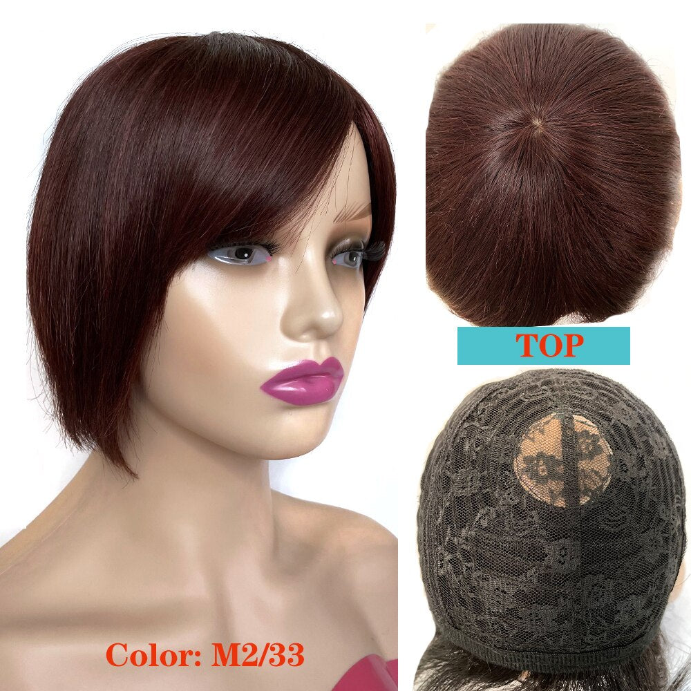 Tinashe Beauty Short Bob Wig With Bangs Pixie Cut Brazilian Human Hair Wigs Remy Full Manchine Cheap Red Brown Wigs For Women