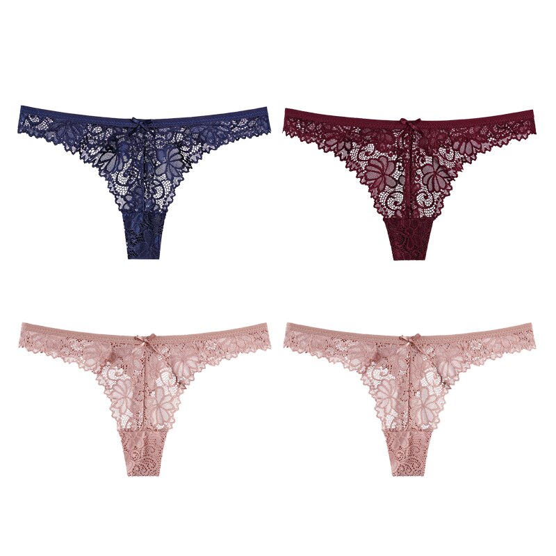 Sexy Lace Panties Women Thong Lace Breathable Low Waist Cotton Fashion Women&#39;s Hollow Embroidered Underwear Lingerie 4pcs/lot