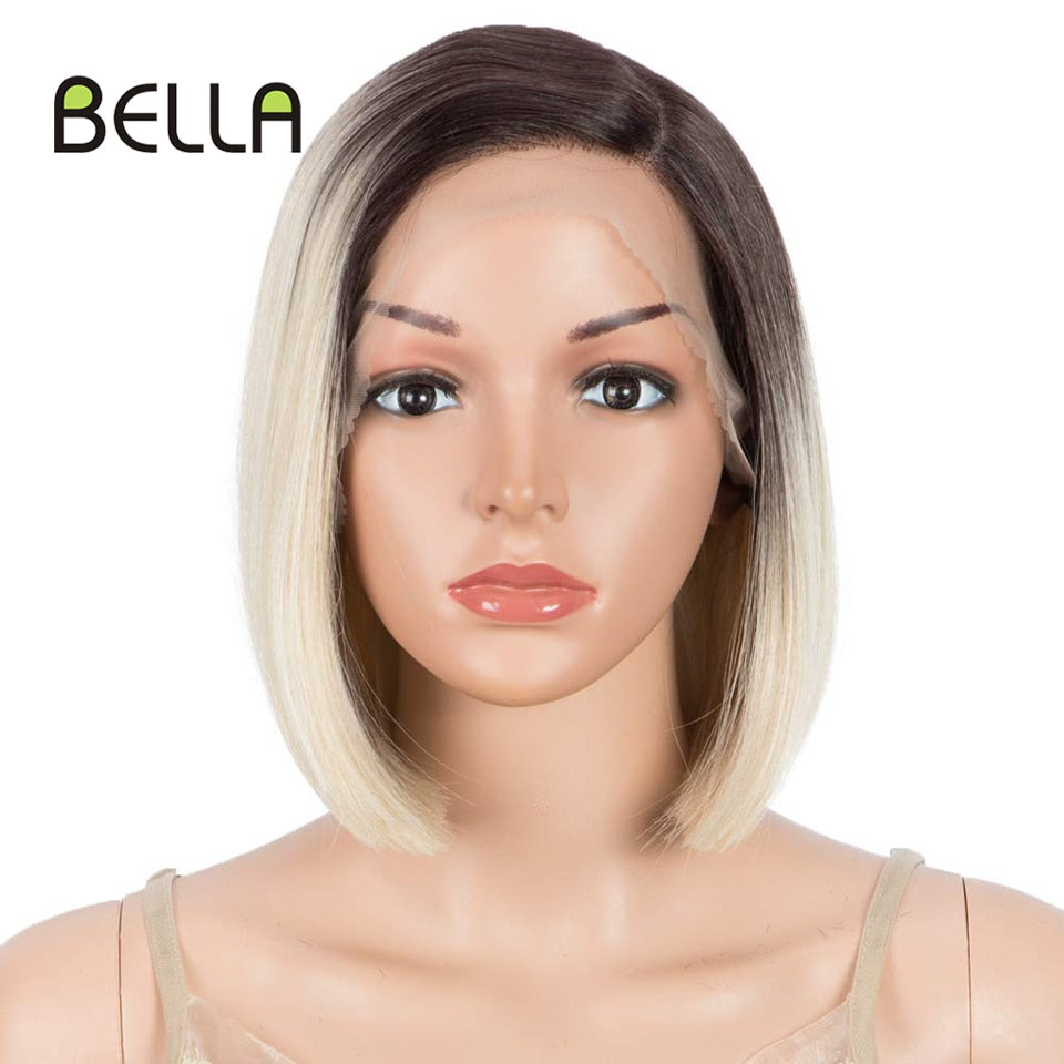 Bella Bob Wig Lace Wig Synthetic Short Bob 10 Inch Blonde 613 Ombre Red Heat Resistant Short Hair Cosplay Wigs For Black Women