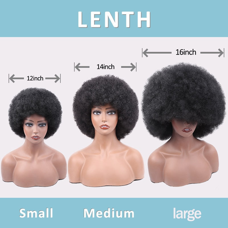 Synthetic Afro Wig Short Fluffy Hair Wigs for Black Women Kinky Curly Hair for Party Dance Cosplay Wigs with Bangs