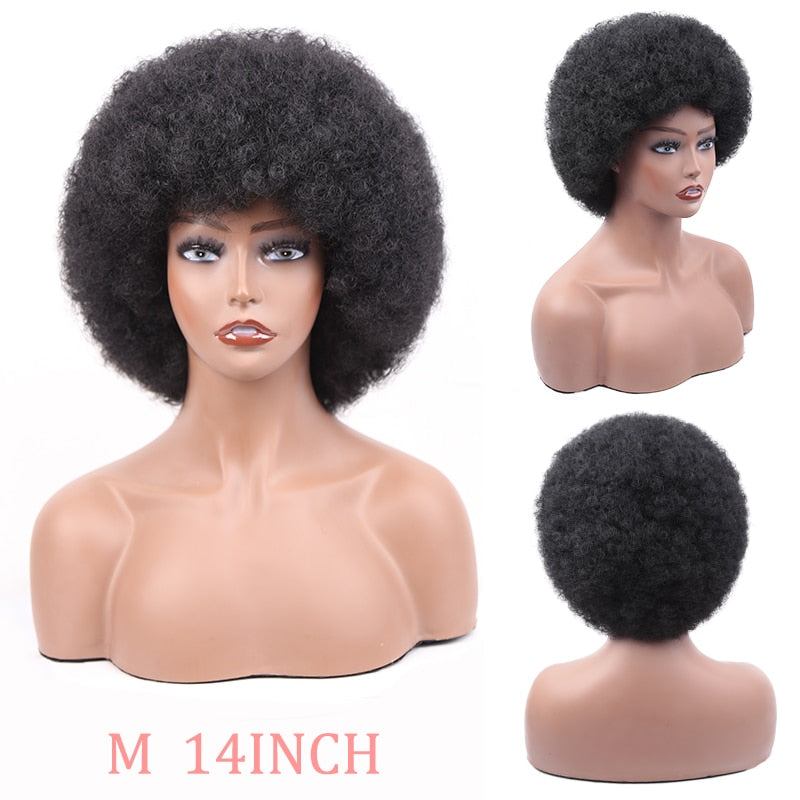 Synthetic Afro Wig Short Fluffy Hair Wigs for Black Women Kinky Curly Hair for Party Dance Cosplay Wigs with Bangs