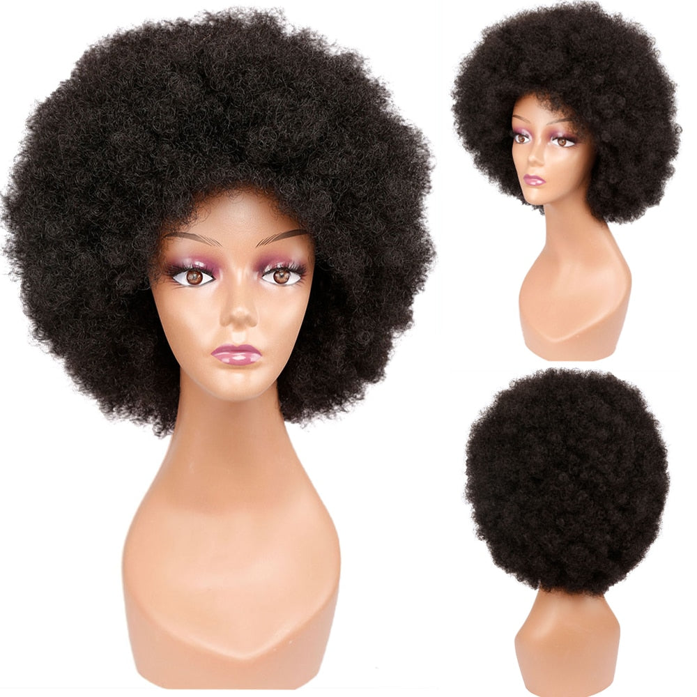 Synthetic Afro Wig Short Fluffy Hair Wigs for Black Women Kinky Curly Hair for Party Dance Cosplay Wigs with Bangs