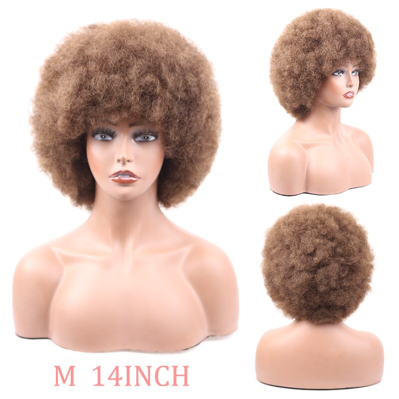 Synthetic Afro Wig Short Fluffy Hair Wigs for Black Women Kinky Curly Hair for Party Dance Cosplay Wigs with Bangs