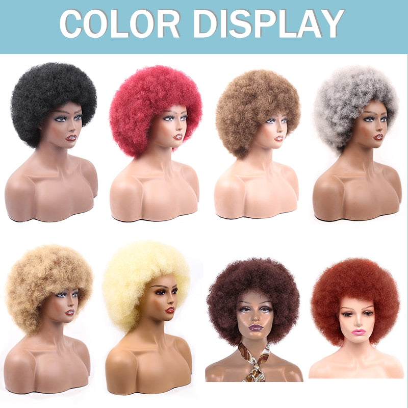 Synthetic Afro Wig Short Fluffy Hair Wigs for Black Women Kinky Curly Hair for Party Dance Cosplay Wigs with Bangs