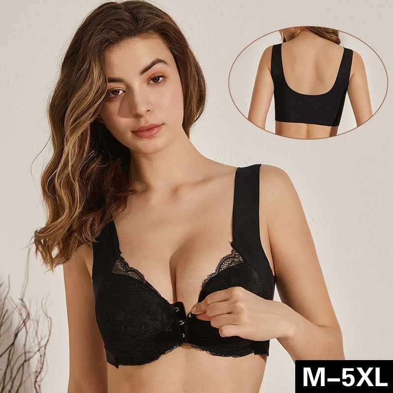 Plus Size Bra Sexy Bralette Crop Top Underwear Push Up  M-5XL Seamless Bra Lace Front Closure Brassiere Lingerie Female