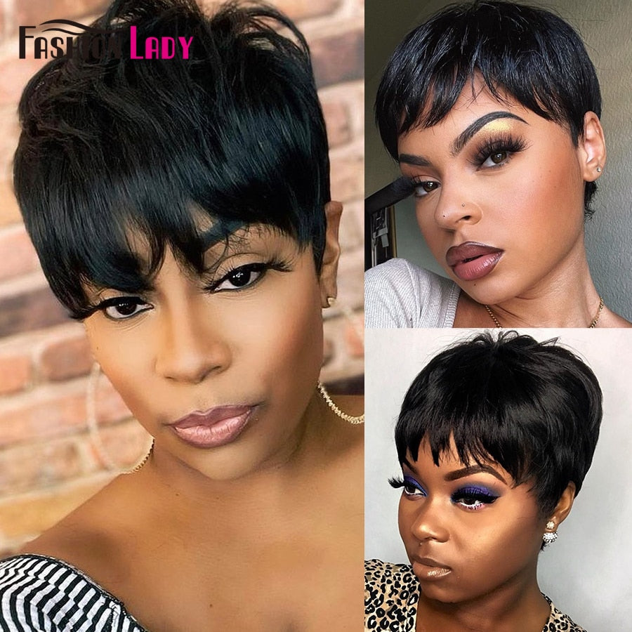 Short Pixie Cut Wig Human Hair Wigs For Black Women Fashion Lady Brazilian Straight Remy Glueless Machine Made Short Hair Wigs