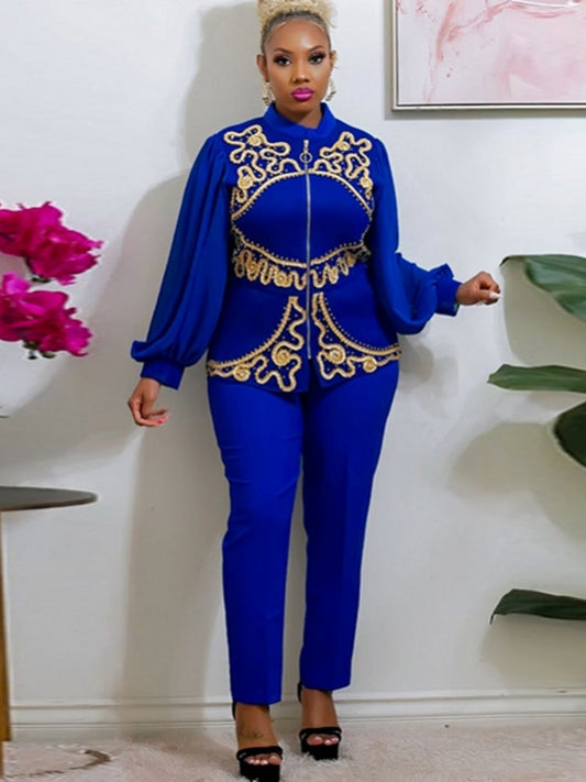 New African Clothes For Women Two Piece Sets Long Tops Skinny Pants Matching Set Shirt Patchwork Tracksuit Set Big Size 2022