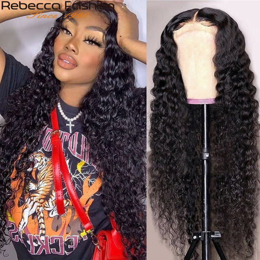 13x4 Deep Wave Lace Front Human Hair Wigs T Part Lace Wig Pre Plucked With Baby Hair Brazilian Deep Curly Frontal Wig For Women