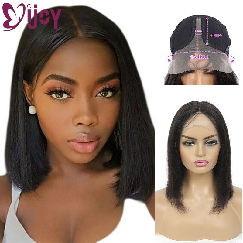 IJOY 13x1 T Part Lace Human Hair Wig Short Bob Wig Straight Brazilian Remy Human Hair Wigs Middle Part Lace Wig For Black Women