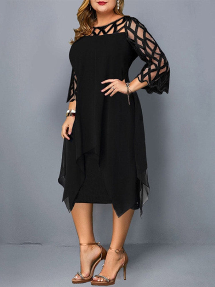 Plus Size Dresses 4XL 5XL 6XL Lace Mesh Sexy Elegant Midi Party Dress Red Black Green Purple Loose Hellow Women&#39;s Clothing 2021