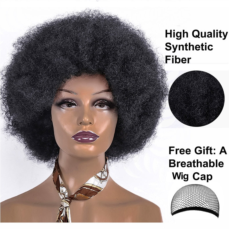 Synthetic Afro Wig Short Fluffy Hair Wigs for Black Women Kinky Curly Hair for Party Dance Cosplay Wigs with Bangs