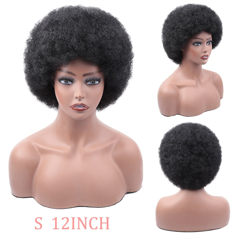 Synthetic Afro Wig Short Fluffy Hair Wigs for Black Women Kinky Curly Hair for Party Dance Cosplay Wigs with Bangs