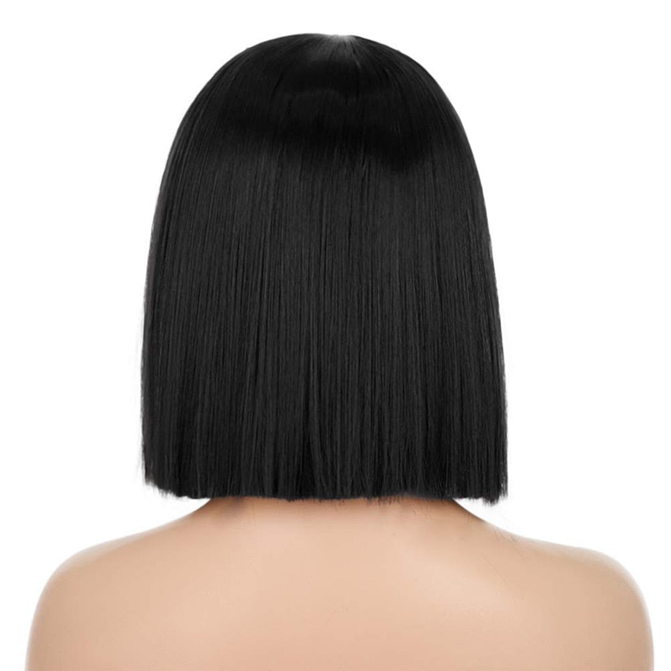 Lativ Synthetic Black Wig Short Straight Bob Wig Blonde Hair Middle Part Shoulder Length Bob Cut Wigs for Women Pink Blue Color