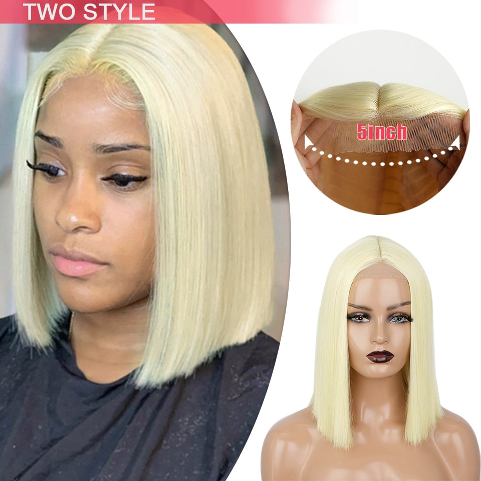 Lativ Synthetic Black Wig Short Straight Bob Wig Blonde Hair Middle Part Shoulder Length Bob Cut Wigs for Women Pink Blue Color