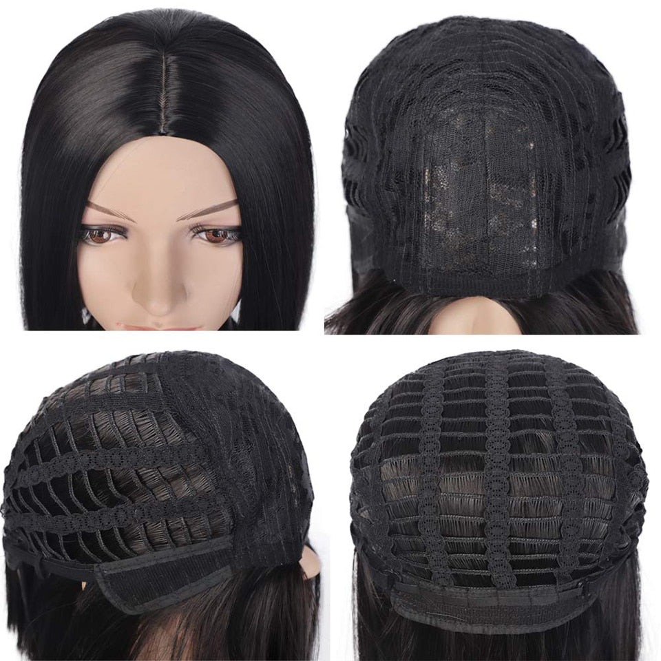 Lativ Synthetic Black Wig Short Straight Bob Wig Blonde Hair Middle Part Shoulder Length Bob Cut Wigs for Women Pink Blue Color