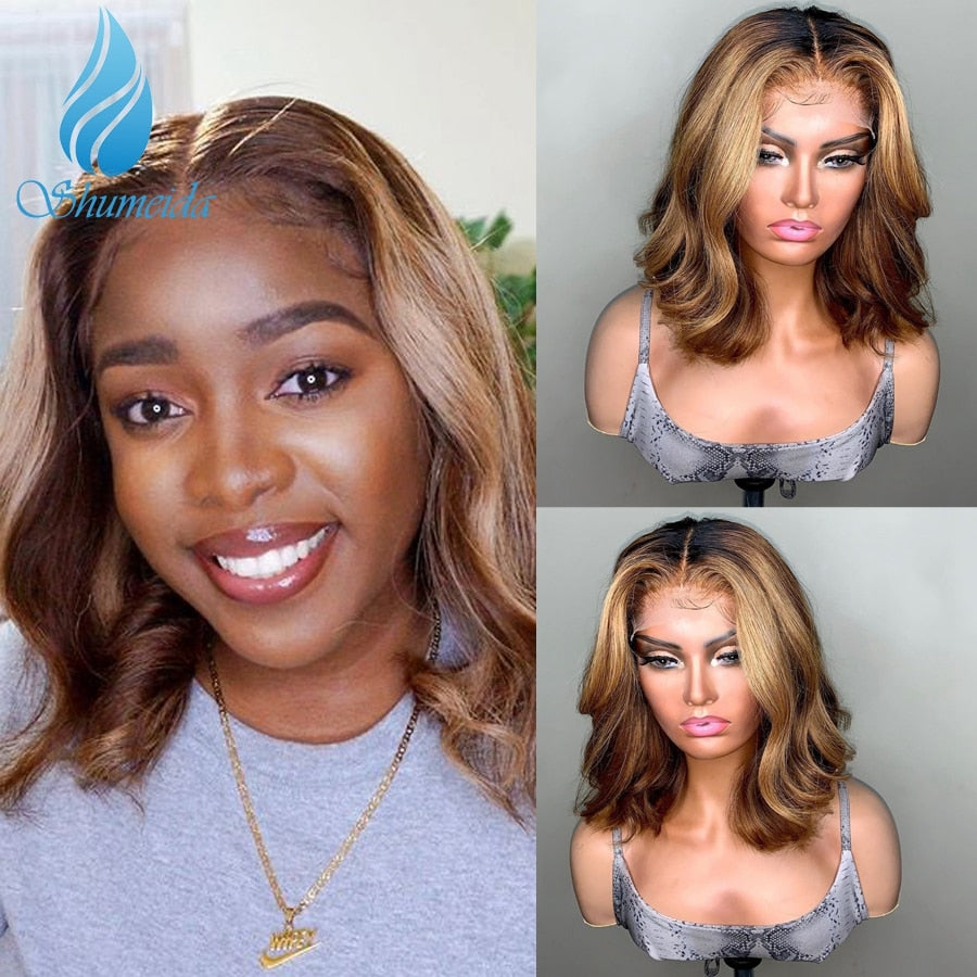 HighLight Color 13*1*6 Lace Front Human Hair Wigs Cheap Brazilian Remy Hair Short BoB Glueless Lace Wig with Baby Hair