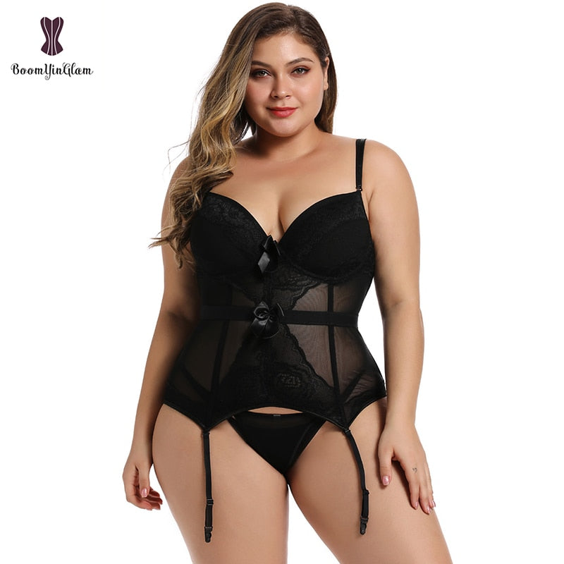 Plus Size Corset Lingerie Lace Up Bodysuit For Women Strap And Backless Corset Bowknot Corsets And Bustiers With Suspenders 944#